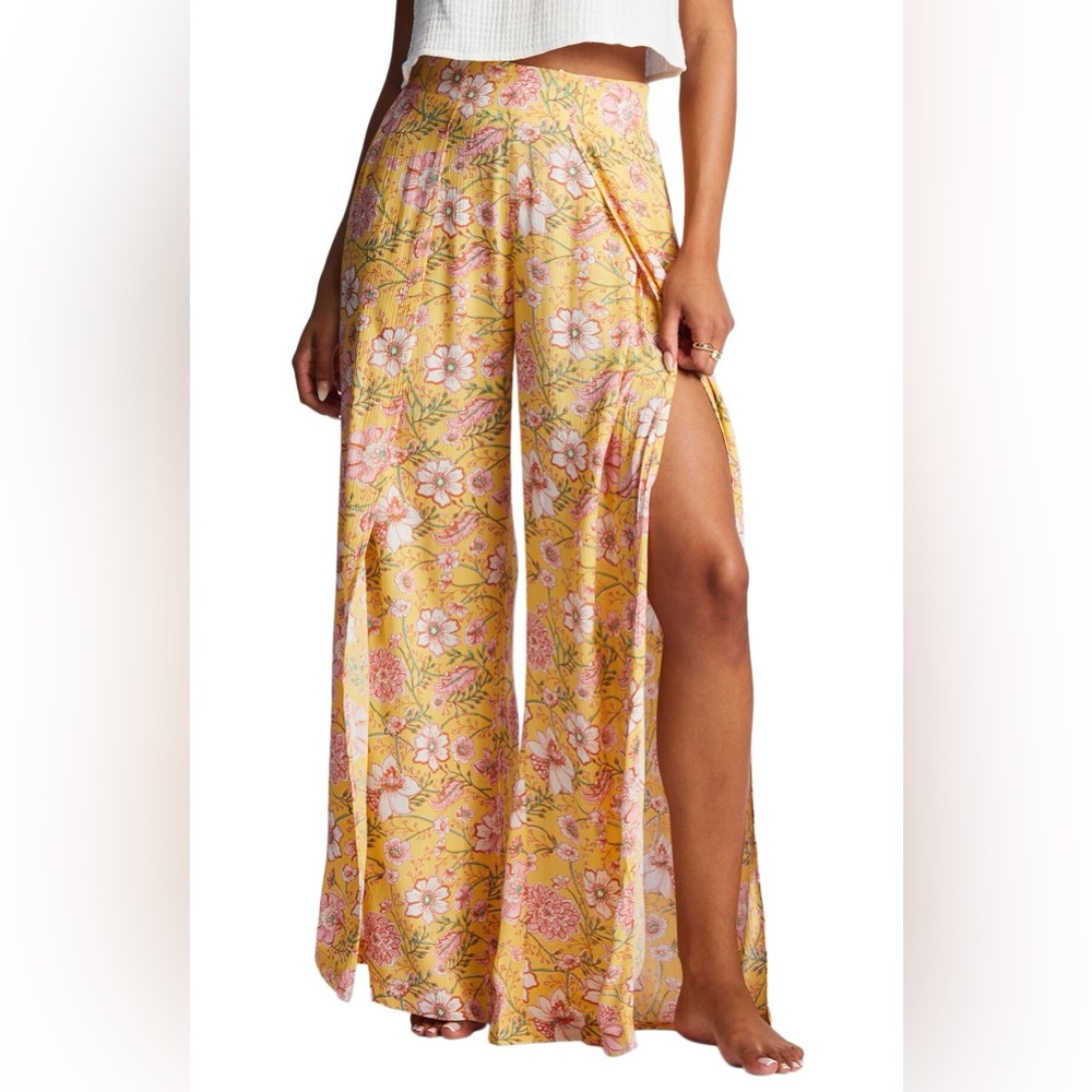 Billabong Split Spirit Slit Wide Leg High Waist Loose Fit Summer Boho Pants
